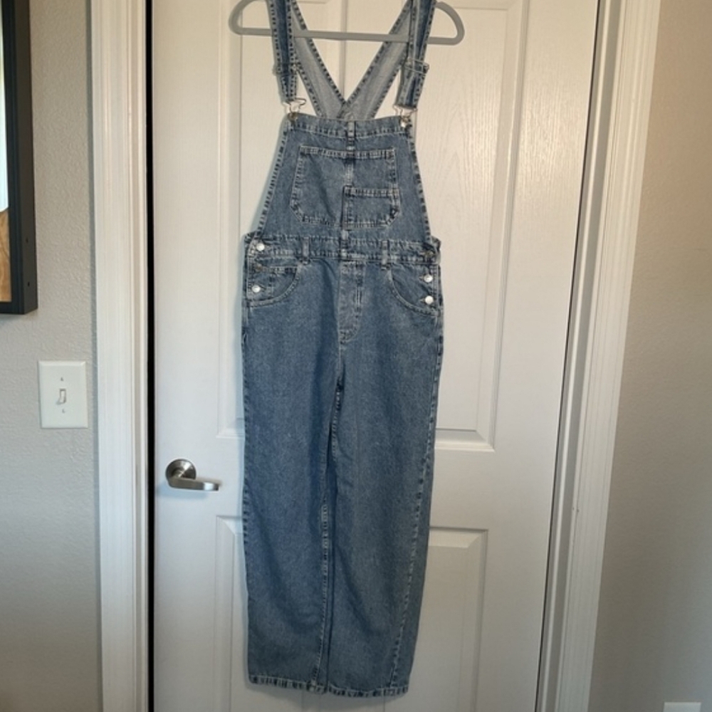 Free People Light Blue Denim Overalls Straight Leg - Picture 8 of 11